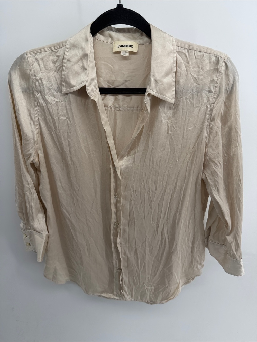 L’Agence 100% silk 3/4 sleeve button up dress shirt sz S